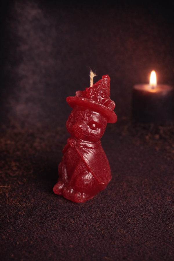 VELA CON FORMA DE GATO CON SOMBRERO BRUJO